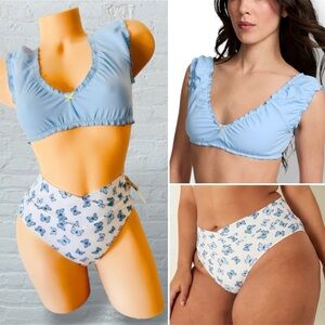 Victoria’s Secret Swim Top Ruffled & High Rise Bottom Smooth Blue M